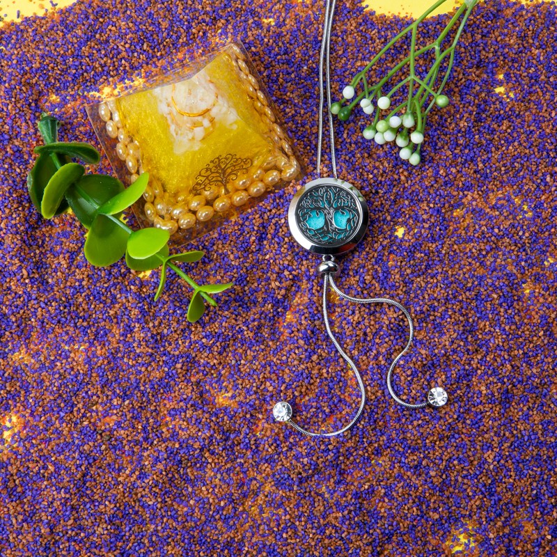 Medalion Difuzor Uleiuri Esentiale, Aromaterapie, COPACUL VIETII, cu Lant Snake din Otel Inoxidabil, 52.5 cm