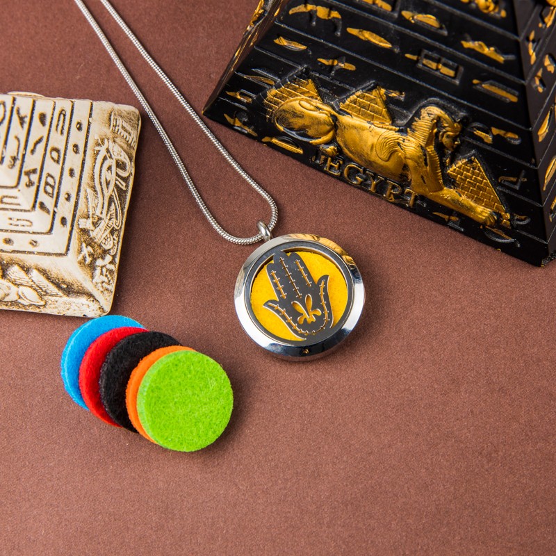 Medalion Difuzare Uleiuri Esentiale, Aromaterapie FATIMA cu Lant Snake, din Otel Inoxidabil, 25 cm