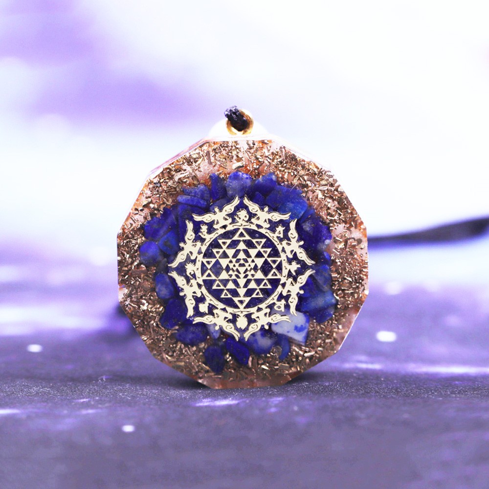 Pandantiv Cristale Lapis Lazuli Orgon Ruben cu Simbol SriYantra