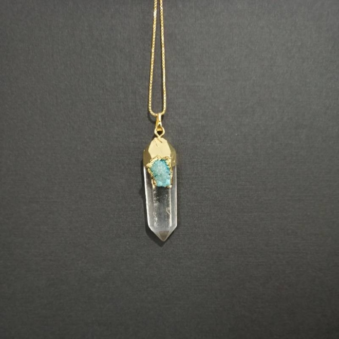 Lant cristale Ira cu pandantiv Cristal de Stanca, Varf de Cuart transparent, placat cu aur si Druzy Agate2
