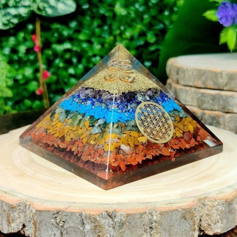 Piramida orgonica “Abira” Generatoare de Energie 7 Chakre cu Simbol Floarea Vietii
