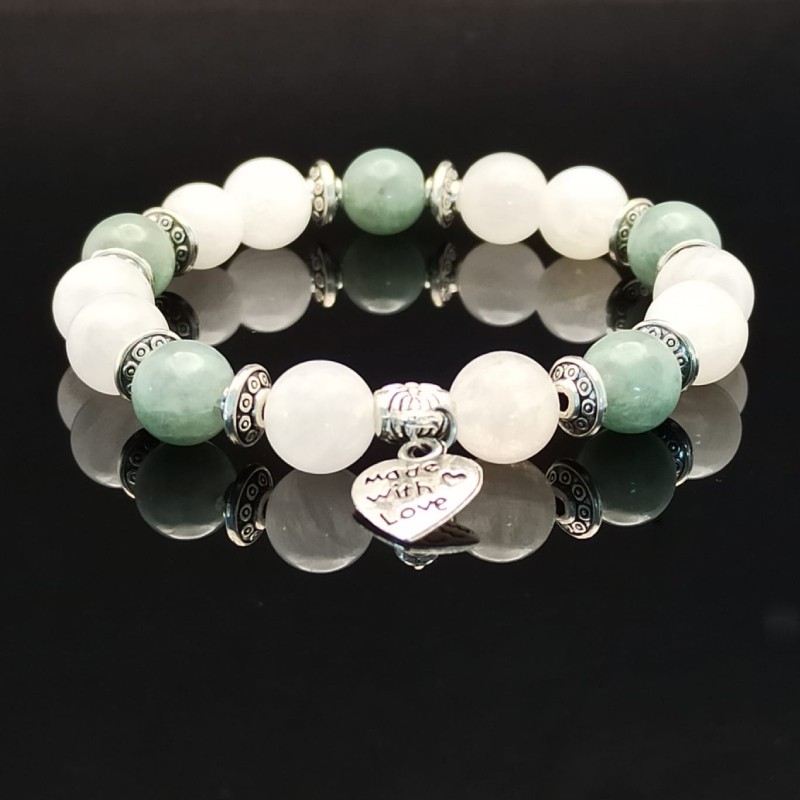 Bratara cristale Piatra Lunii si Jad Verde, Camila, pentru femei, cu margele de 8mm