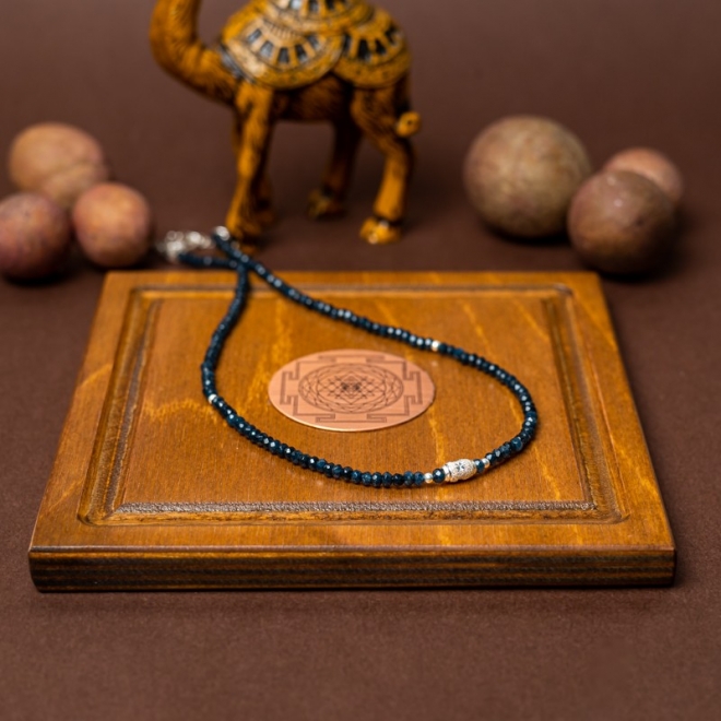 Colier Choker Mihit din pietre naturale de Jad Bleumarin cu accesorii si sistem de inchidere din argint 925