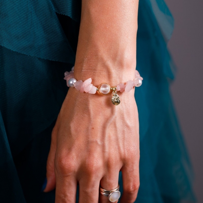 Bratara prieteniei Camille din cristale de Cuart Roz cipsuri si perle